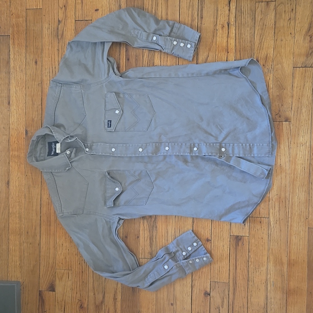 Vintage 90s snap button gray wrangler longsleeve shirt